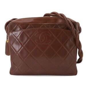 CHANEL Matelasse Shoulder Bag Leather Brown Vintage Purse 90276995